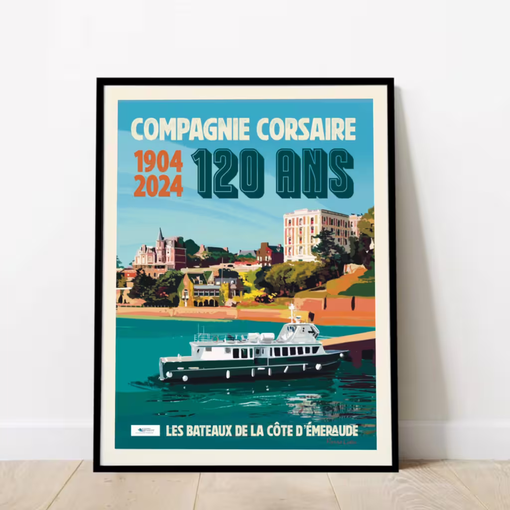 affiche 120 ans COMPAGNIE CORSAIRE, vue de Dinard